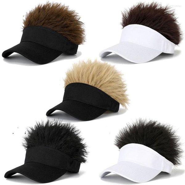 Boins Meetlife Visor Sun Cap com cabelos falsos para o cabelo de soldado de golfe Baseball Hat Spiked Wigs Ajustável
