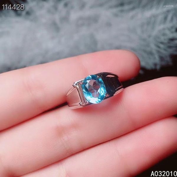 Anelli a grappolo KJJEAXCMY Fine Exquisite Jewelry Argento sterling 925 intarsiato Gemma naturale Topazio blu Uomo Ragazzo Anello regolabile Test di supporto