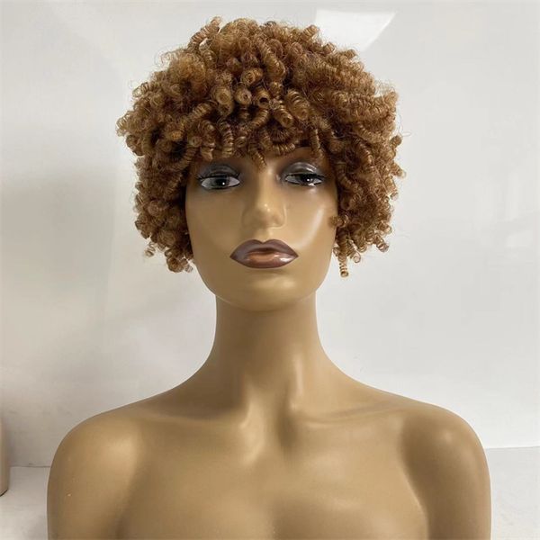 Malaysisches Reines Menschenhaar Ersatz 15mm Curl Blonde Farbe 27 # Volle PU-Hautperücke für schwarze Frauen