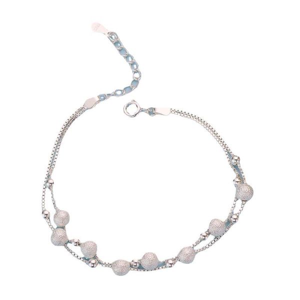 Bracciale con temperamento con perline rotonde satinate versatili di design in argento Bracciale con ciondolo di alta qualità con gioielli di lusso leggeri da donna a doppio strato