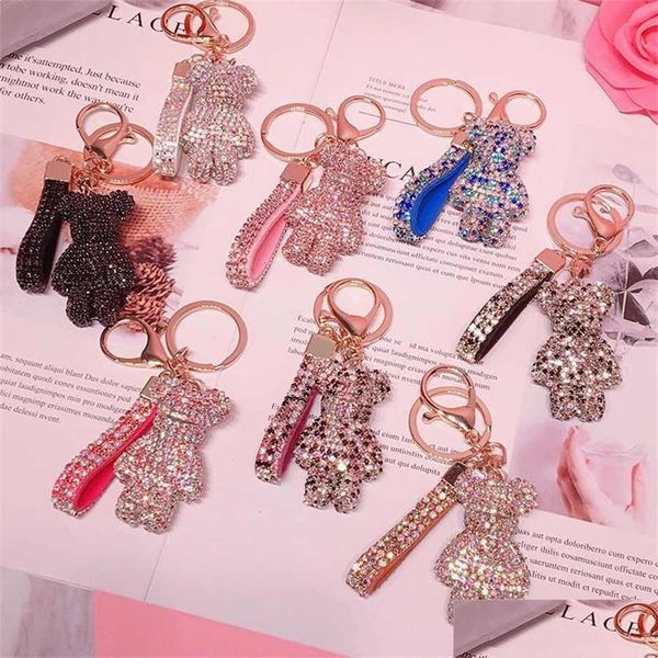 Portachiavi peluche Fantasia strass strass diamante orso portachiavi animale cinturino in pelle portachiavi per auto pendente goccia consegna giocattoli regalo Dhs35