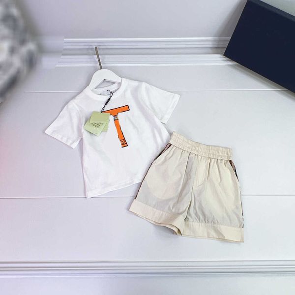 23ss set per bambini set per bambini abbigliamento firmato per bambini ragazzo Girocollo Stampa logo in puro cotone a colori T-shirt a maniche corte Pantaloncini con giunture reticolari vestiti per bambini