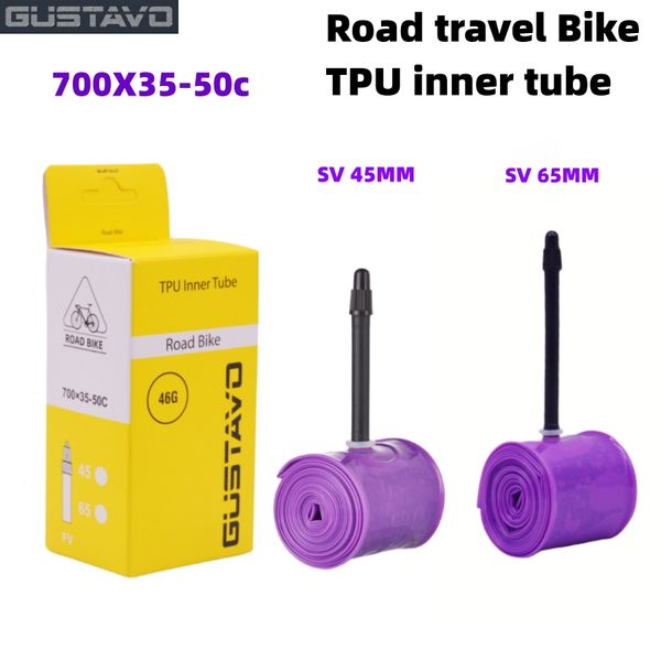 Tubo interno da bicicleta gustavo 700c x 35-50c tpu material pneu 45mm 65mm comprimento válvula francesa para cascalho estrada viagem bicicleta mtb