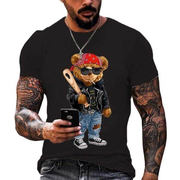 Herren-T-Shirts Lustiger 3D-Teddybär-Druck Herren-T-Shirt Lässige Oneck-Kurzarm-Oberteile Sommer-Straßentrend Hip Hop Harajuku Übergroße T-Shirts Z0424