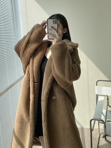 Pele feminina pele sintética outono/inverno m urso de pelúcia casaco feminino grão pele alpaca lã perfil longo casaco 231123