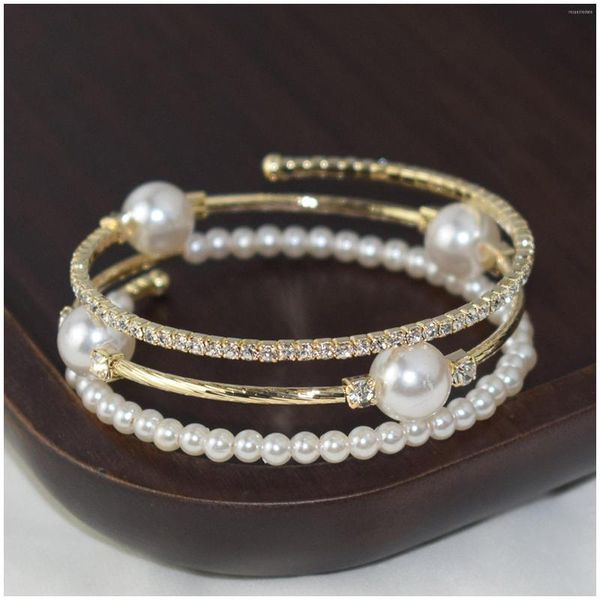 Bracelet jonc breloque avec 3 rangées de strass scintillants perles d'ouverture ornements pour Banquet robes de mariée jupes NOV99