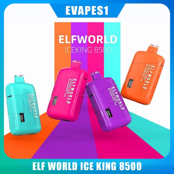 Original Elf World Iceking 8500 Puffs одноразовые Vapes Электронные сигаретные устройства Vapor 17 мл предварительно заполнен 550 мАч 0% 2% 3% 5% сетчатая катушка дизайн Vaporizador 8000 12000 Puffs