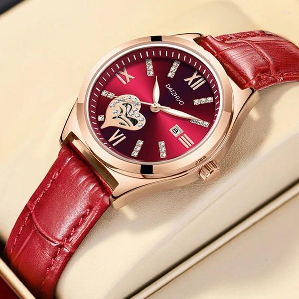 Наручные часы UTHAI L90 Женские легкие роскошные часы Love Wine Светящийся календарь Водонепроницаемые кожаные женские модные кварцевые часы