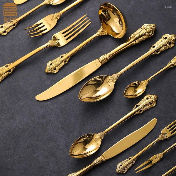 Dinnerware Sets 12pcs Luxury Gold Set Retro Stainless Aço Festival de Casamento Festival de Casamento de Facas de Faca de Mesa de Mesa