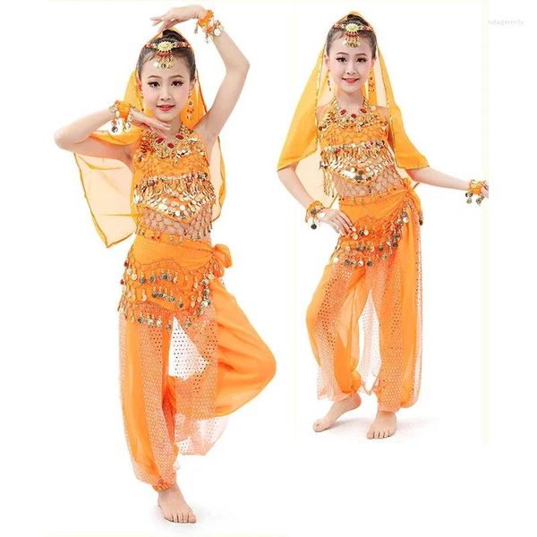 Palco desgaste justsaiyan crianças trajes de dança do ventre conjunto oriental menina egito egípcio bollywood dança roupas