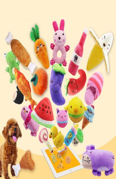 Brinquedos de estimação de animais integrais Toys de som de gato de estimação de gatos de gato de pelúcia frutas vegetais pirulitos donuts diversos estilos 4364013