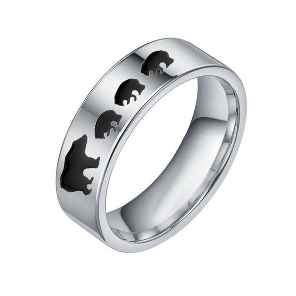 Anéis de banda preto mama urso anel banda dedo de aço inoxidável mãe filho animal filhote anéis para mulheres moda jóias mães dia presente wil dh0yz