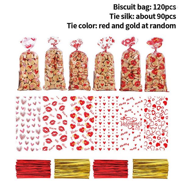 Hediye Sargısı 120pcs Sevgiline Selofan Çantalar Kurabiye Tedavisi Aşk Kalp Temiz Plastik Düz Ağız Düğün Partisi iyilik güzellikler
