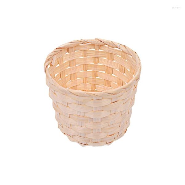 Vasos Nostálgicos Natural Bamboo Basket Basket Basking Retro Tabely Pote Vaso de Armazenamento de Ponto de Armazenamento Para Decoração Falsa Pen.