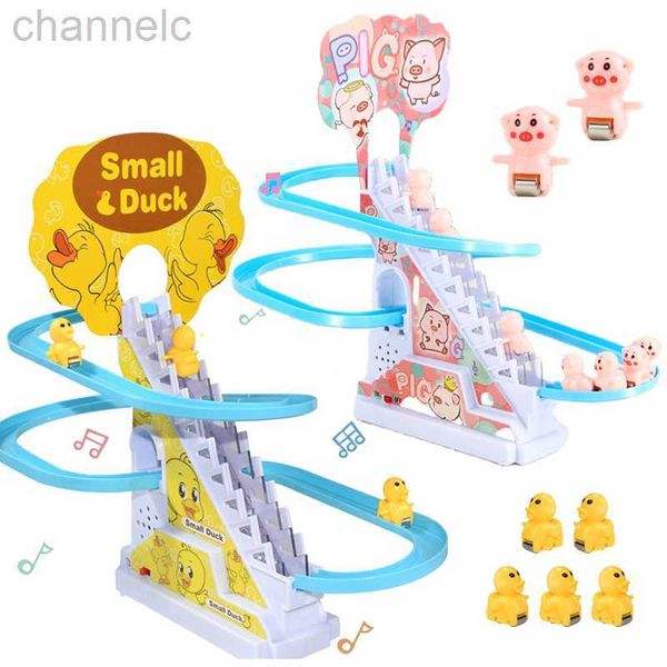 İstihbarat oyuncakları diy ray yarış pisti elektrikli küçük ördek tırmanma merdivenleri oyuncak domuz aksiyon figürleri S çocuk hediyesi için müzik roller coaster