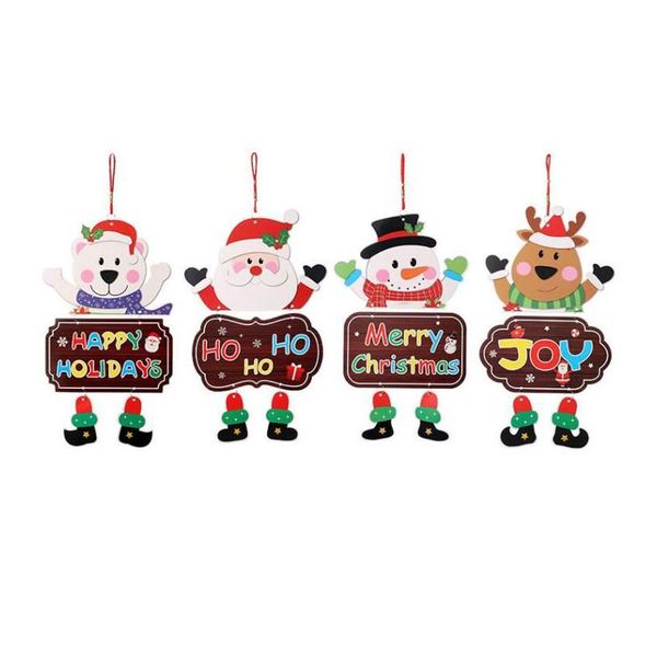 Decorações de Natal Dhs Ornamentos Placa de Papel Porta Janela Pendurado Pingente Bem-vindo Feliz Placas Xmas Decortaions Papai Noel Snowma Dhxyb