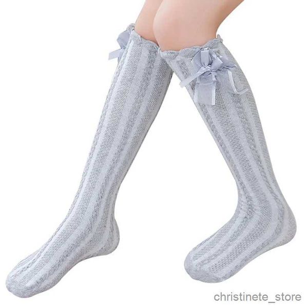 Crianças meias primavera verão meninas joelho meias altas para crianças bowknot malha respirável meias altas longas branco cinza preto rosa 3-12 anos