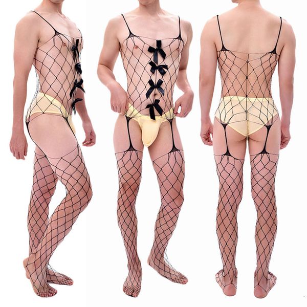 Sexy Porno Fishnet Frauen Männer Transparent Mesh Open Body Dessous Enge Body Exotische Sissy Homosexuell Bikini Kostüme