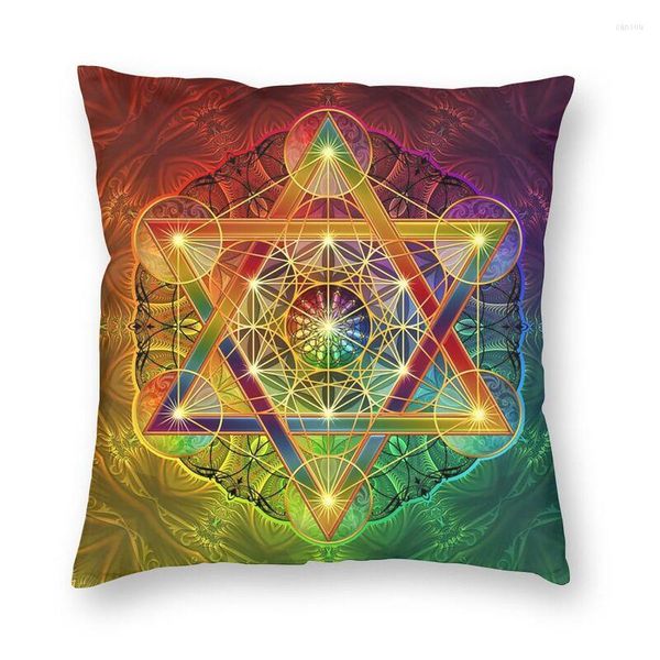 Pillow Cand Metatron's Cube com Merkabah e Flower of Life Decoração de casa As almofadas de decoração para sofá de impressão dupla face