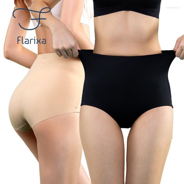 Damen Shapers Flarixa Ice Silk High Waist Flat Belly Panties Seamless Slimming Hip Lift Women Slips Unterwäsche Body Shaping Pants