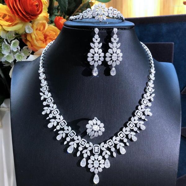 Collana Orecchini Set Siscathy Lusso Africano Per Le Donne Sposa Abito Da Festa Nuziale Prom Zircone Cristallo Dubai Regalo Nuziale