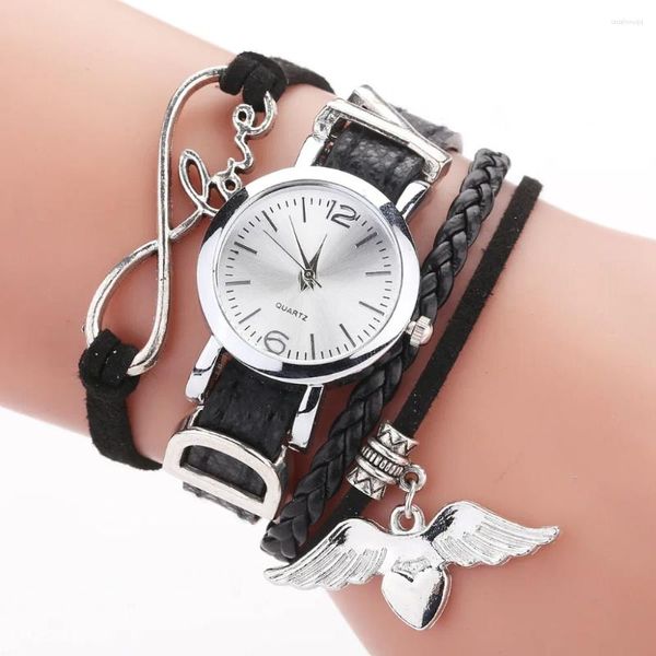 Orologi da polso Orologi di marca per donna Lusso Argento Ciondolo a cuore Cintura in pelle Orologio al quarzo Orologio da polso da donna Bracciale Zegarek Damski