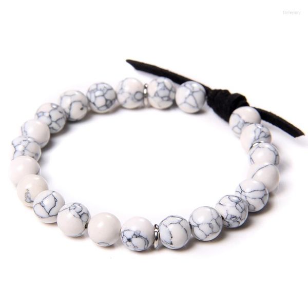 Bracciale con perline rotonde in pietra di onice opaco rotondo da uomo, con ciondolo in corda di pelle marrone nera, gioielli con perline naturali da donna