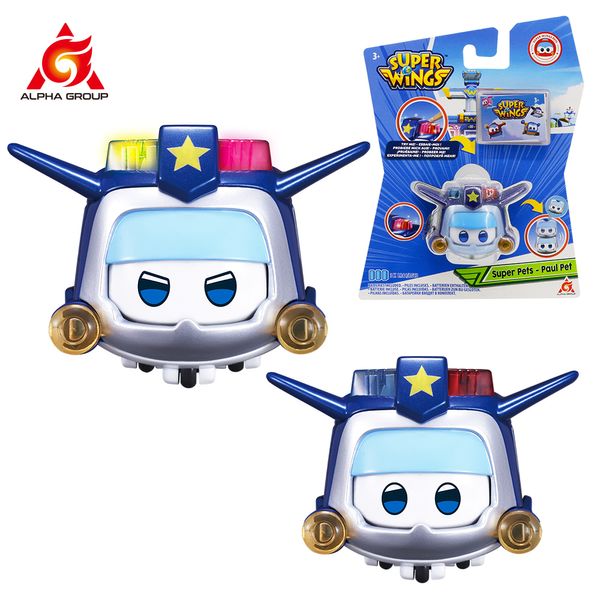 Ação Figuras de brinquedo Super Wings Super Pet Paul Press Top para mudar de emoção Kid Packable Toy With Lights Real Wheels Action Figures Anime Child Gift 230424