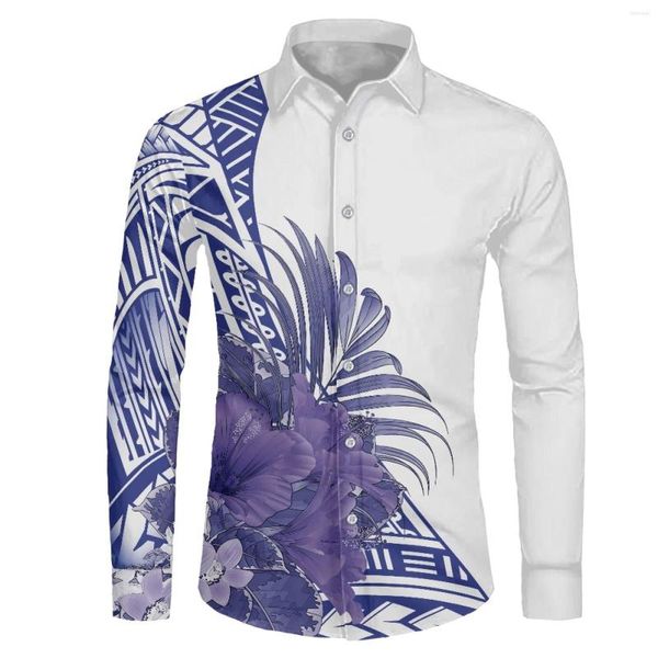 Freizeithemden für Herren Polynesian Tribal Fijian Totem Tattoo Fiji Prints Hochwertige Herren Slim Fit Dress Shirt Frühling Langarm Camisa