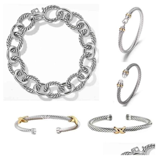 Bracciale con diamanti Bracciale Dy Bracciali Gioielli di lusso Donna Uomo Sier Oro Perla Testa Pietra Polsino a forma di X Designer di gioielli di moda Parte Dhqsw