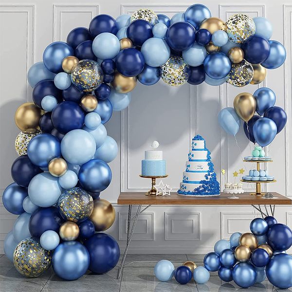 Decorazione per feste Palloncini metallizzati blu Kit ghirlanda Coriandoli dorati Palloncino Arco Decorazione per feste di compleanno Bambini Matrimonio Compleanno Baby Shower Boy 230422