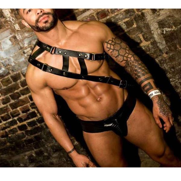 Cintos homens uma alça de ombro Bondage Harness Gothic Faux Leather Belt Fiftle Fiftable Body Fetish Fetish Nightwearwears