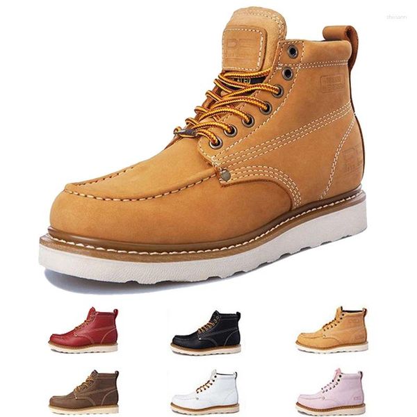 Stivali Donna Pelle bovina Vera Pelle WorkSafety Goodyear-Welted Vintage a metà polpaccio Round-Top Uomo Casual Cowboy Pf