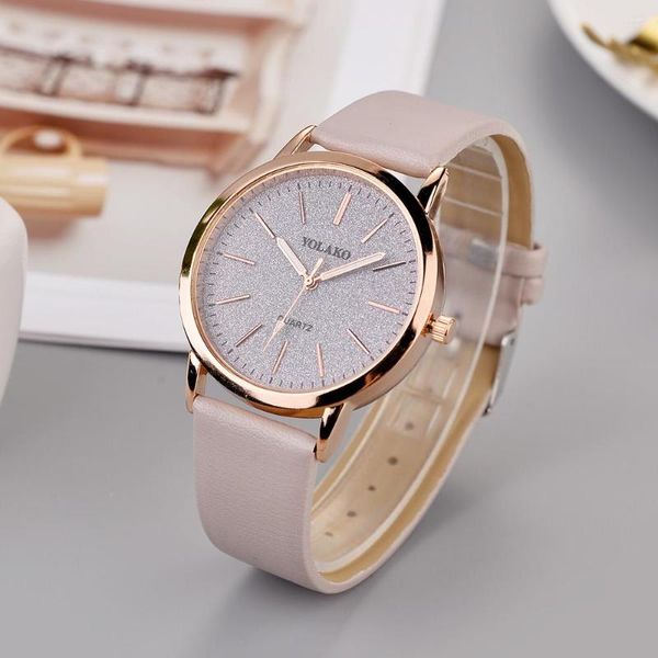 Armbanduhren YOLAKO Damenuhren Casual Ladies Frosted Scorched Dial Leather Band Quartz Bayan Kol Saati