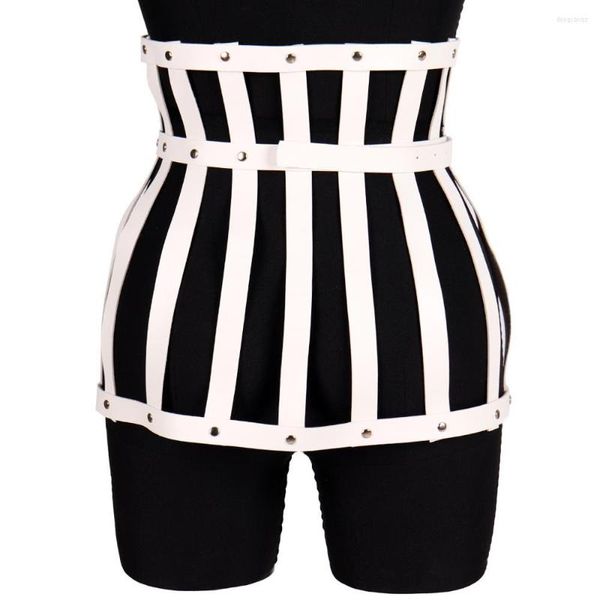 Gürtel Weißer Rock Ledergeschirr Käfig Hüftgurt Punk Goth Sexy Dessous Kleid Aushöhlen Hosenträger Body Harajuku Dance Rave