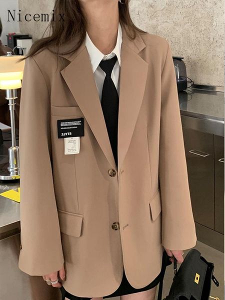 Ternos femininos Spring Autumn Blazer Label Patch Design Jaqueta casual de traje casual