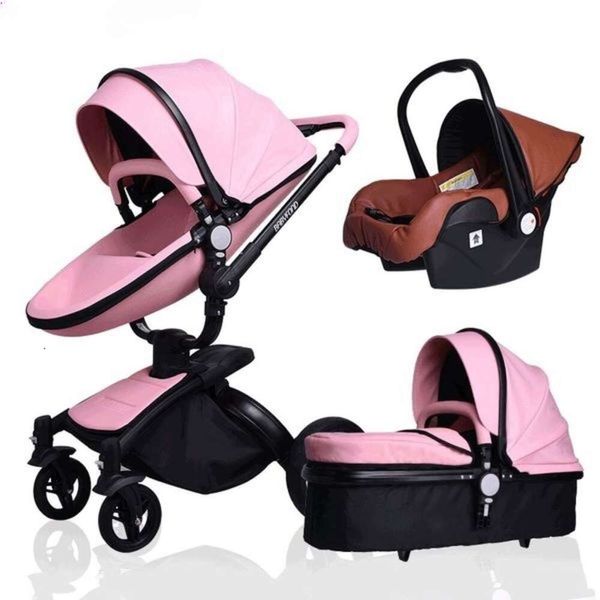 Luxus High Landscape Baby Kinderwagen 3 in 1 Neugeborenen Kinderwagen 360 -Grad -Kutsche Leder EU Sicherheitsauto -Sitzschiff 135j Marke 75