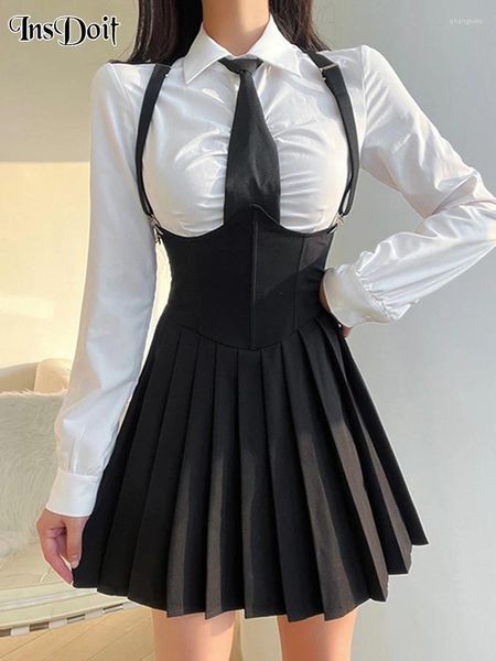 Vestidos casuais insdoit gótico vintage espartilho cinta vestido empregada cosplay preto mulheres harajuku sem costas sem mangas estética clube festa