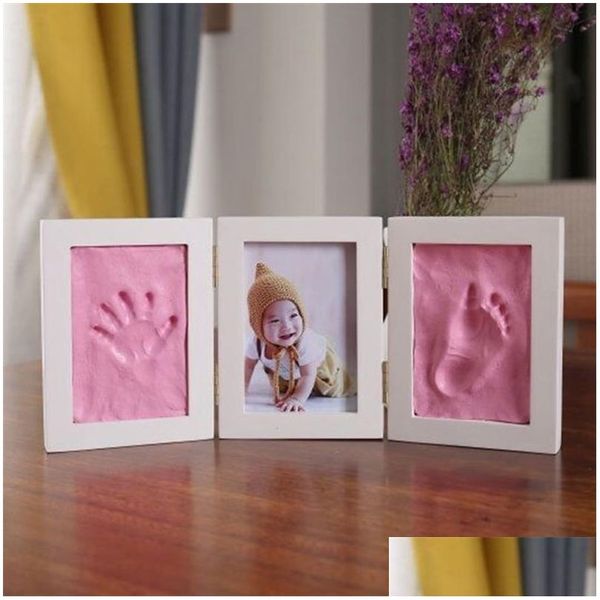 Aandenkens Schattige Baby Po Frame 3D Diy Handafdruk Opdruk Luchtdrogend Zachte klei Voetafdruk Kinderen Gieten Hand Stempelkussen Vingerafdruk Lj201215 Dro Otbno