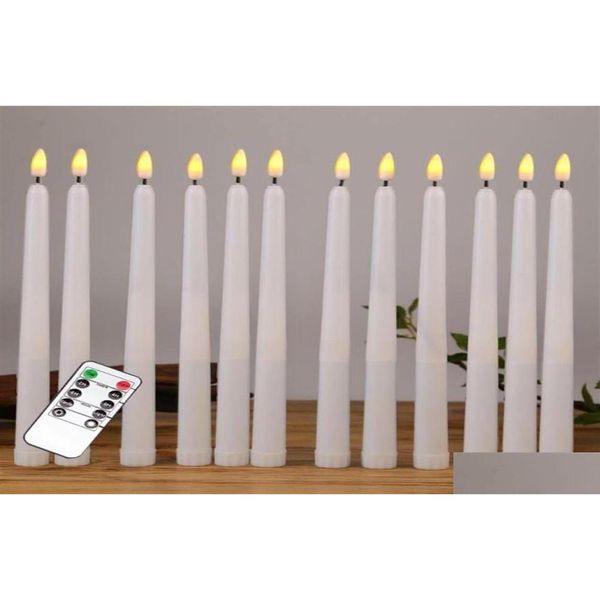 Velas Velas 12 Pcs Amarelo Cintilação Remoto Led Candlesplastic Flameless Taper Candlesbougie para Decoração de Festa de Jantar236S280Q883 Dhwto