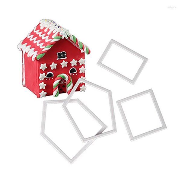 Stampi da forno 4 pezzi Natale Gingerbread Man House Cookies Cutter Mold Biscotto Torta Goffratura Sugarcraft Dessert Stampa Timbro Strumenti