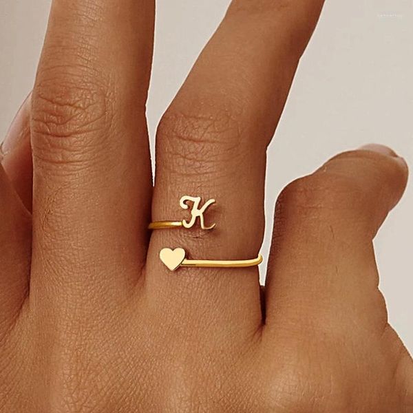 Cluster Ringe Gold Farbe A-Z Initiale Für Frauen Verlobung Hochzeitsgeschenke Schmuck Statement Alphabet Buchstabe Herz Ring Bague Femme 2023