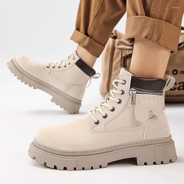 Botas outono e inverno - vendendo trabalho masculino metal zíper decorado sapatos clássicos lace-up grosso-sola