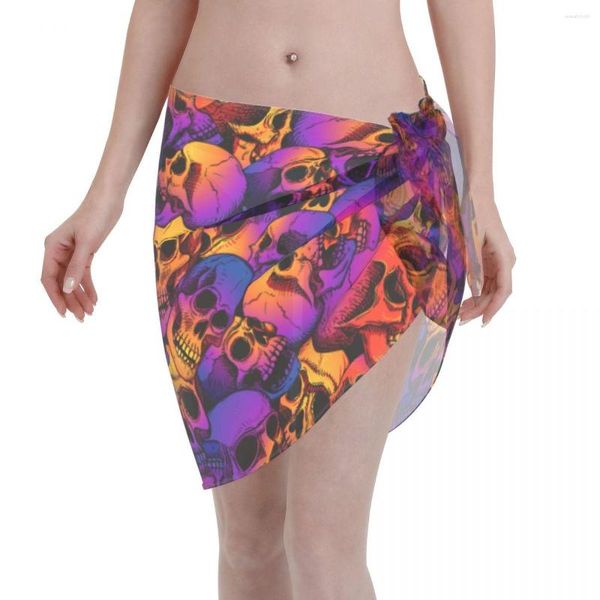 Mulheres de banho feminina Crânio Cool Mulheres Sexy Cobrindo Chiffon Pareo Sarong Apreselia de praia casual Biquíni colorido Saias de maiô