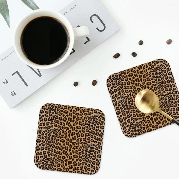 Tapetes de mesa com estampa de leopardo, porta-copos de cozinha, antiderrapante, copo de café, decoração para casa, conjunto de 4 almofadas de mesa