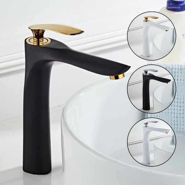 Rubinetti per lavabo da bagno Rubinetti per miscelatore per lavabo Rubinetti monoforo in ottone con collo alto e acqua fredda montati sul ponte