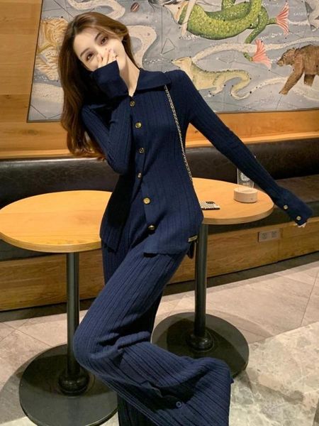 Zweiteilige Hosen Herbst Strickanzug Korean Edition ausgezeichnetes zweiteiliger eleganter eleganter Slim Top Fashion Office Lady Suits 2023