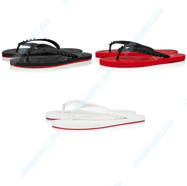 Luxus-Designer-Schuh-Nieten-Zehentrenner glänzende Damenschuh-Gummi-dünne Riemen Mannrutsche Sommerstrand Outdoor-Pantoffel-Flip-Flops loubi Flip mit Box-Staubbeutel