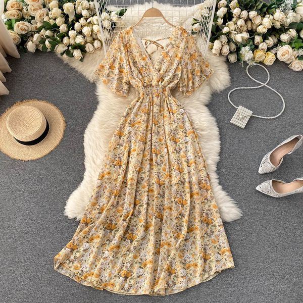 Casual Kleider Hohe Taille Chiffon Bohemian Maxikleid für Frauen Sommer Mode Lässig Weibliche Party Langes Kleid Tropfen Großhandel 230424