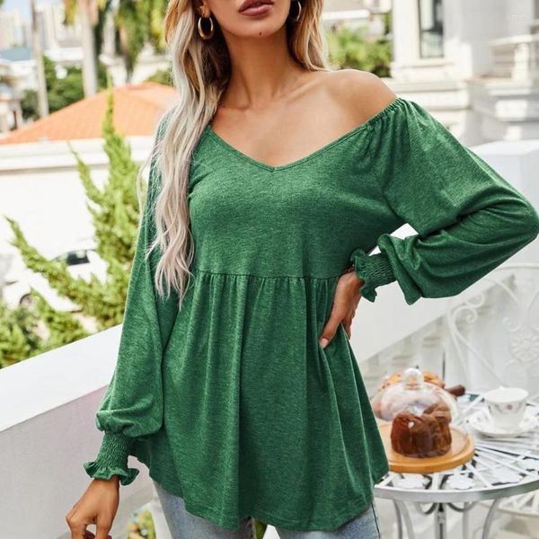 Damen Blusen Klassische Damen Pullover Schweißabsorbierende Tunika Bluse Einfarbig Frühling Herbst Langarm Top 3D Schneiden